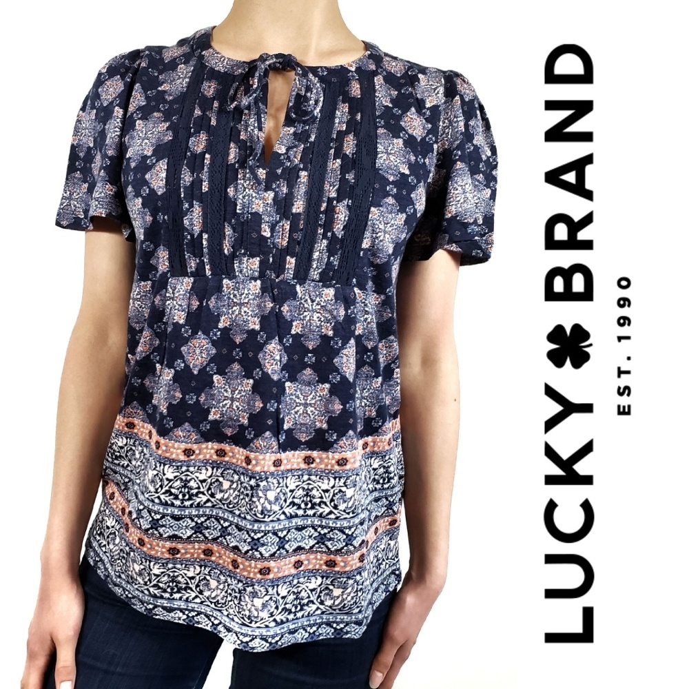 LUCKY BRAND Women's Printed Tie Front Blouse NWT - Picture 1 of 7